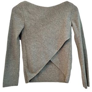 Babaton Aritzia Kitano Grey Ribbed Wool Blend Cross Back Sweater Size XS
